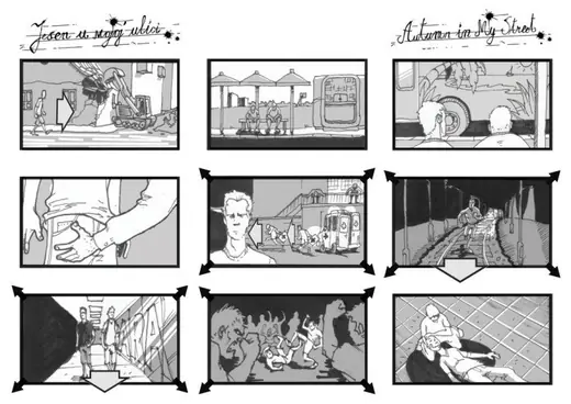 Autumn In My Street: storyboard sheet, nine panels
