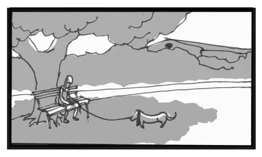 Autumn In My Street: storyboard, bench and dog