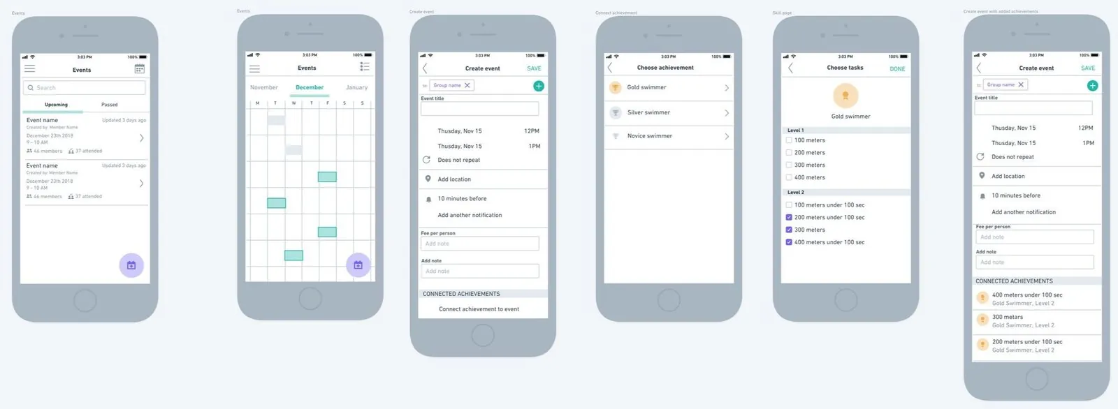 wireframe flow for event set up