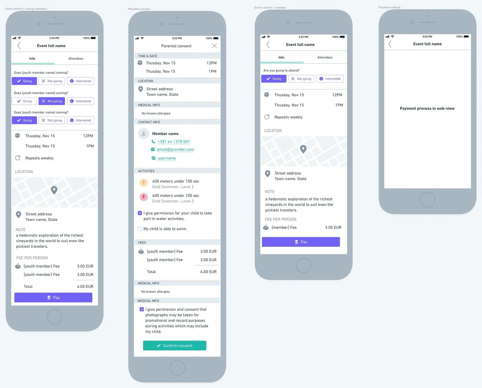 event invite flow wireframe