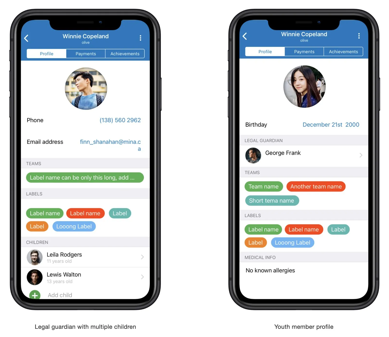 member profiles mockups