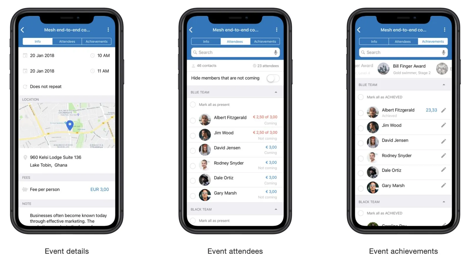 mockup screens hi fidelity events flow