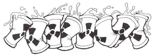 Ekozer Magazine: ink illustration of toxic waste barrels