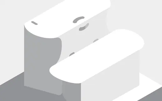 Isometric illustration of the Standify desk in white and grey