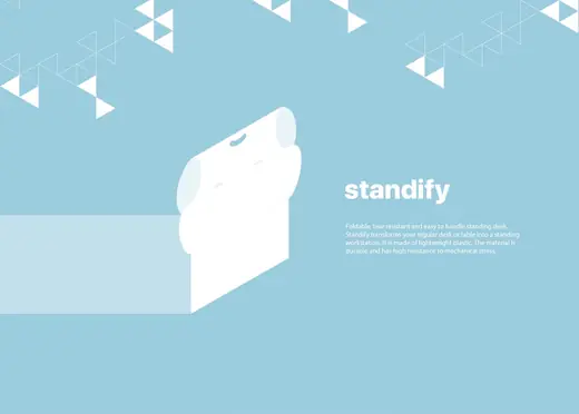Isometric Standify desk illustration on light blue with product text