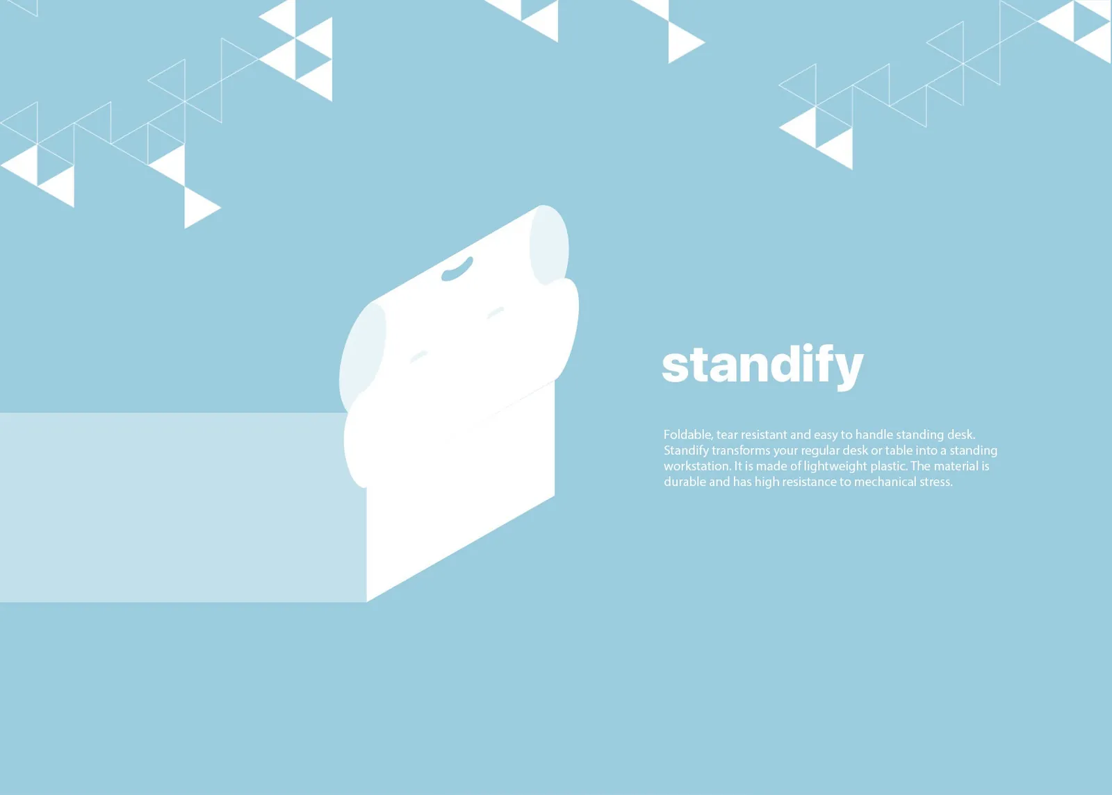 Isometric Standify desk illustration on light blue with product text