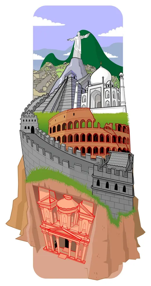Fanatic Studio: seven wonders of the world illustration