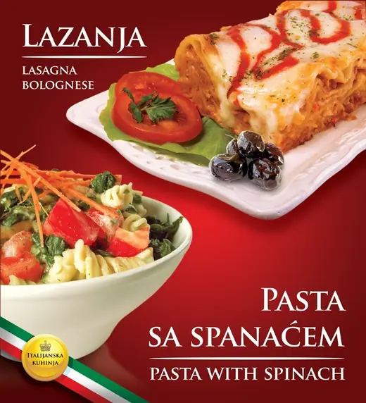 Foody! Restaurants: Foody! poster: lasagne and pasta with spinach