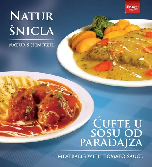 Foody! Restaurants: Foody! poster: schnitzel and meatballs in tomato sauce