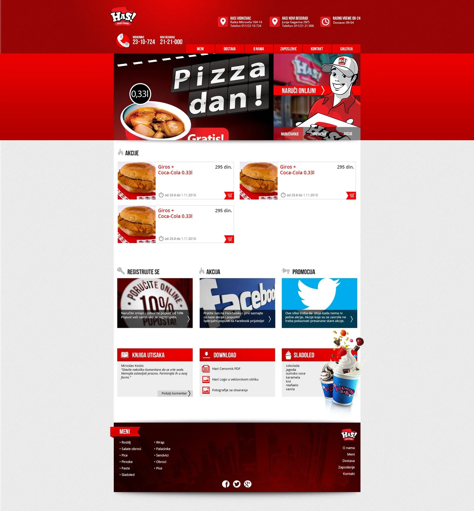 Has! Fast Food: website special offers page headed Pizza dan