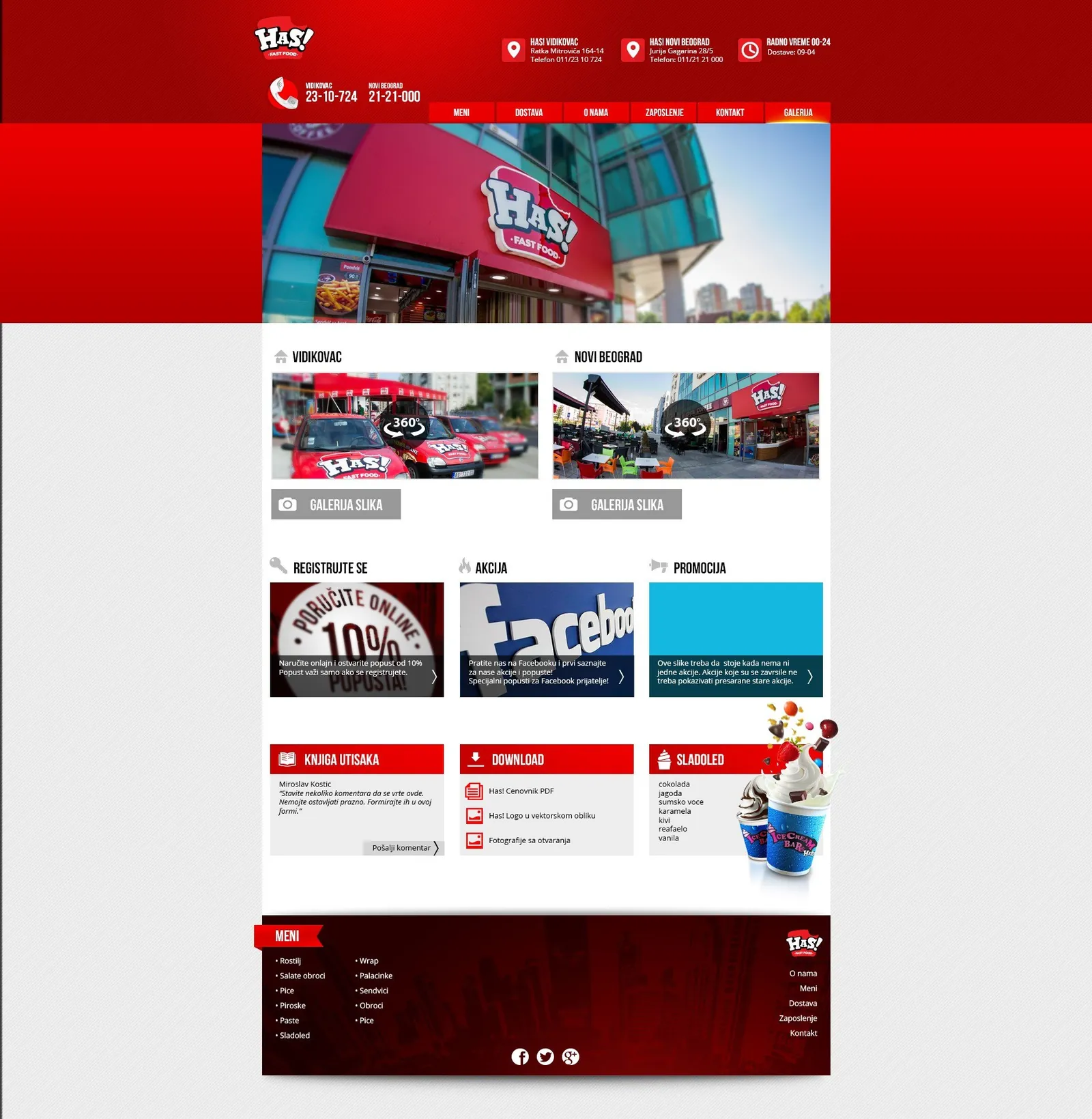 Has! Fast Food: website gallery page with photos of the two Has! shops