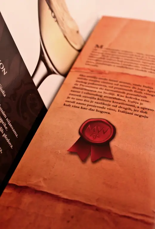 MassWine: Fratelli Rossini brochure inside page with seal