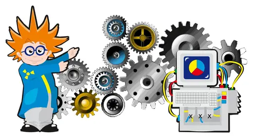 Matematika 4: Boy with gears and a computer