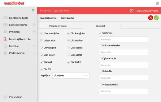 Meridian Back Office: Inspection report checklist, desktop