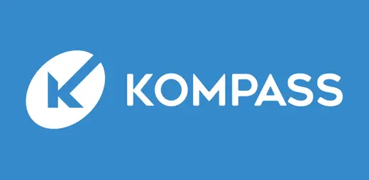 Kompass logo in white on blue