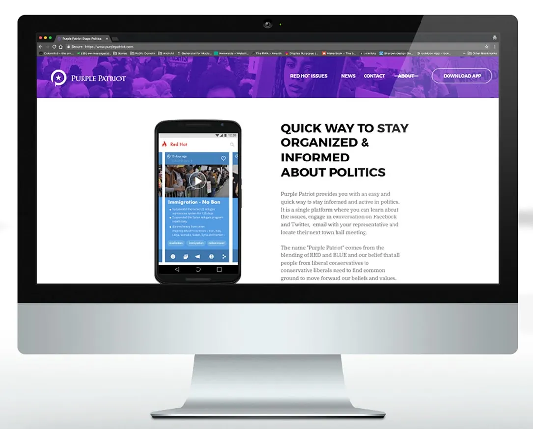 Purple Patriot website on a desktop monitor