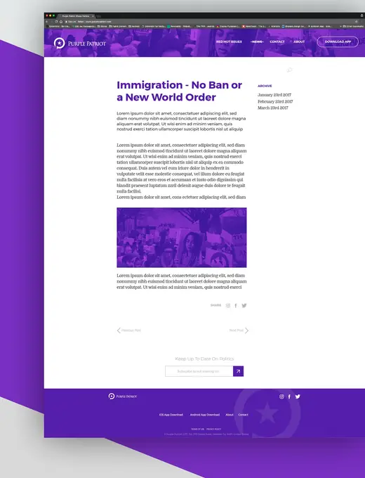 Purple Patriot article page on the website, shown at full length