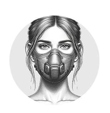 illustration of a young woman with the breathing mask on her face