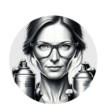 portrait illustration of a Woman in her 40s, holding two cans of spray paint in her hands