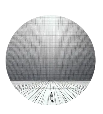 illustration showing enormous wall, tiny person standing in front of it