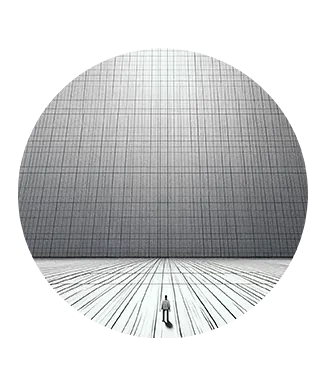 illustration showing enormous wall, tiny person standing in front of it
