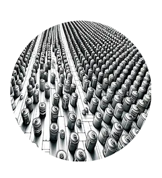 illustration showing endless spray cans in perspective, thousands of spray cans 