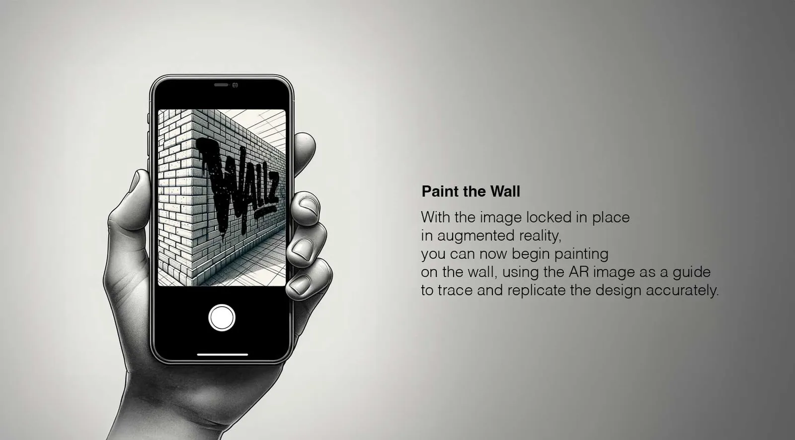 Sketch of a phone showing a Wallz design locked on a brick wall