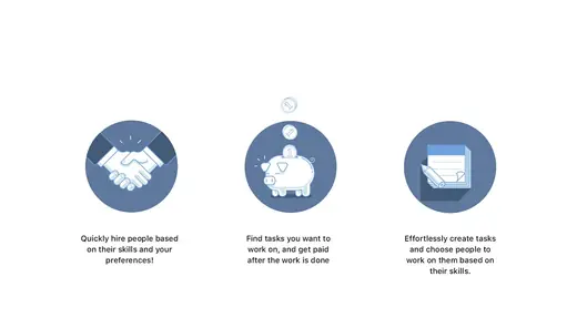 Three Zwork icons for hiring, getting paid and creating tasks