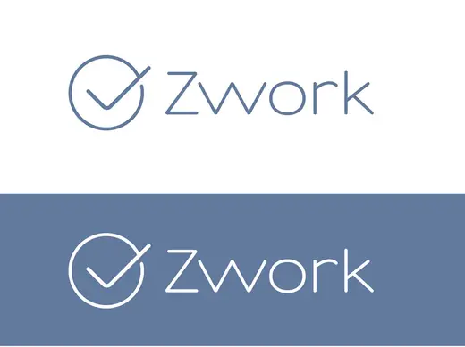 Zwork logo in blue on white and in white on blue