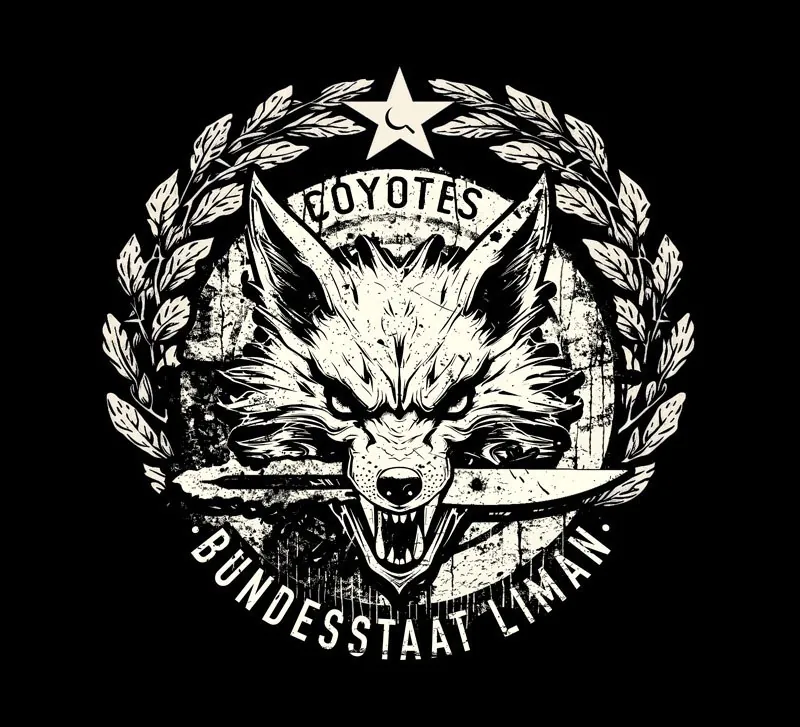 Neusatz: Coyotes crest: a snarling coyote with a knife in its teeth, Bundesstaat Liman