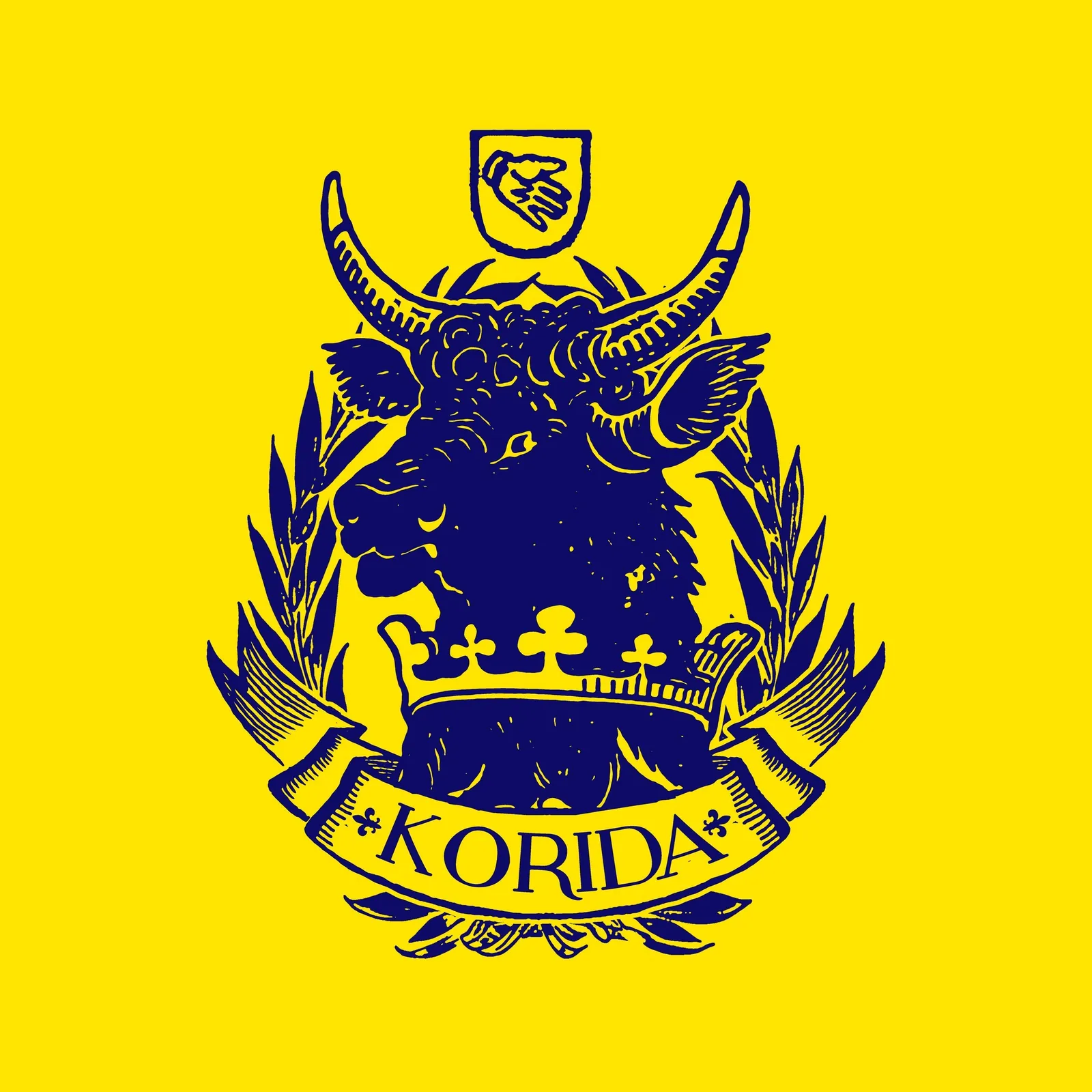 Neusatz: Korida crest in blue on yellow: a bull's head with a crown and the name on a ribbon