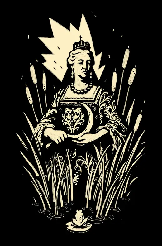 Neusatz: Maria Theresa emblem: the empress among reeds holding a crescent, cream on black