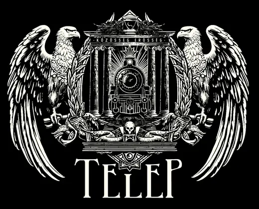 Neusatz: Telep crest: a locomotive between two eagles, cream on black