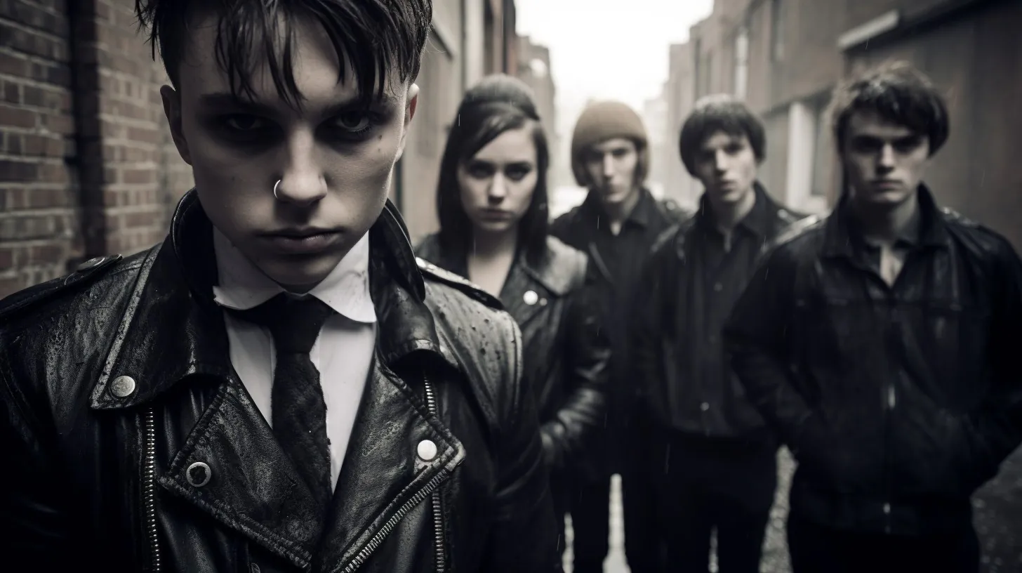 Neusatz: Storks crew: young men and women in leather jackets in a narrow street