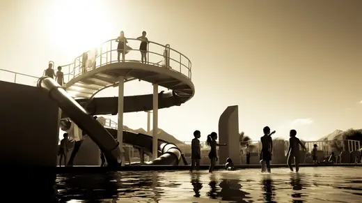Neusatz: Children under the spiral slide of the public swimming pool