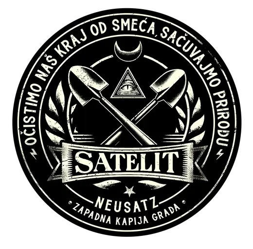 Neusatz: Satelit sticker: crossed shovels in a seal, Ocistimo nas kraj od smeca, Neusatz Zapadna kapija grada