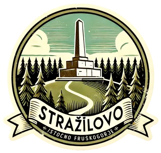 Neusatz: Strazilovo, Istocno Fruskogorje: a round badge with the Branko Radicevic monument in a forest