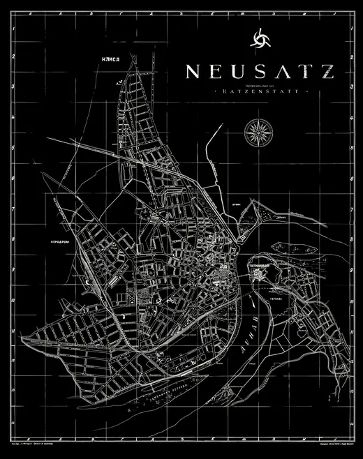 Neusatz: The redrawn 1949 Neusatz map as a full black poster