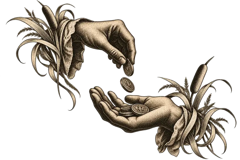 Illustration: coins passed from hand to hand