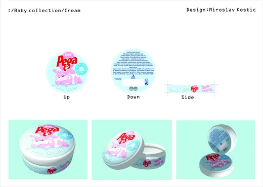 Pega Baby and Kids Collection: Baby cream tin: lid label and 3D renders