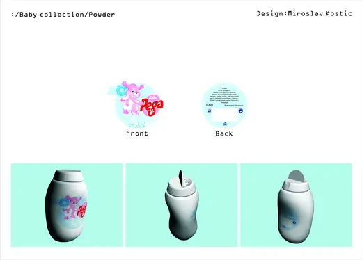 Pega Baby and Kids Collection: Baby powder bottle: label and 3D renders