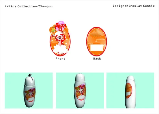 Pega Baby and Kids Collection: Kids shampoo bottle: label and 3D renders