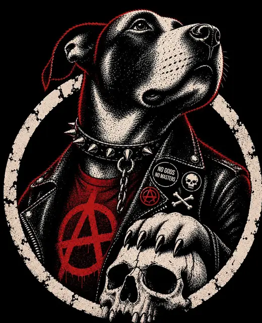 Pero Bar: Punk dog with anarchy patch, colour version