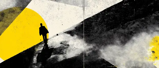 Pičke Vrište: Memento Mori: Inner sleeve art: a lone figure in yellow, black and cream