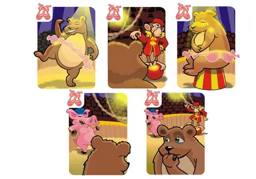 Priče na kartama: Five cards of the story Medved, majmun i svinja, a circus bear, a monkey and a pig
