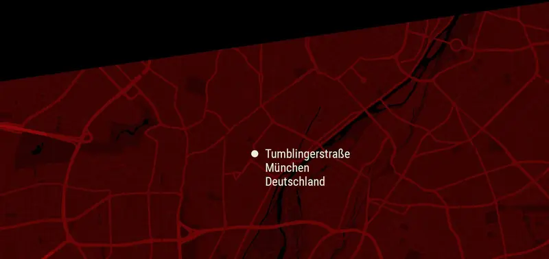 red map of the city of Munich showing the location tumblingenstrase