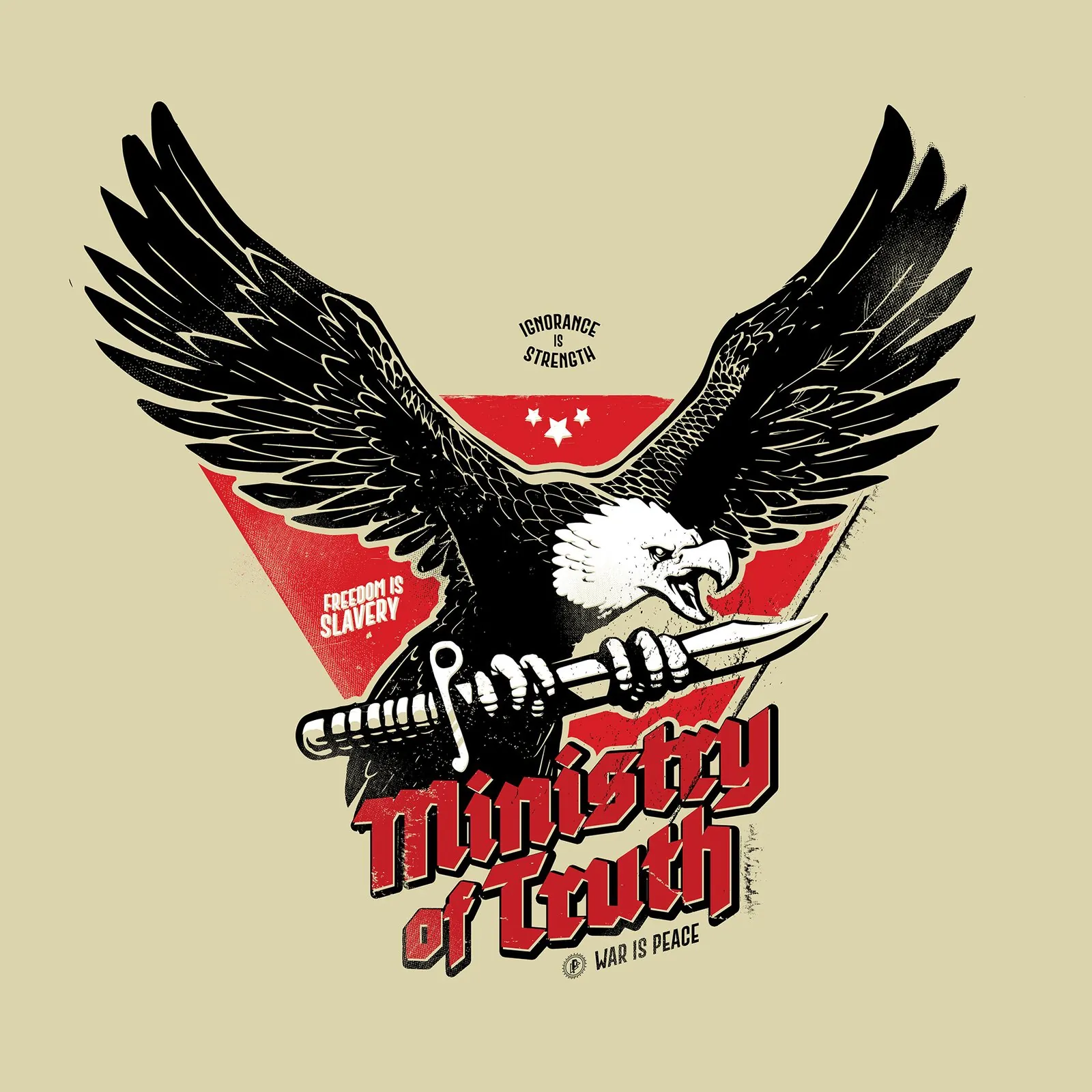 illustration of an eagle holding a knife as a part of a ministry of truth logo