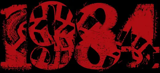 Propaganda Department: 1984: torn red stencil lettering on black