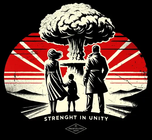 Propaganda Department: Strength in Unity: a family before a mushroom cloud