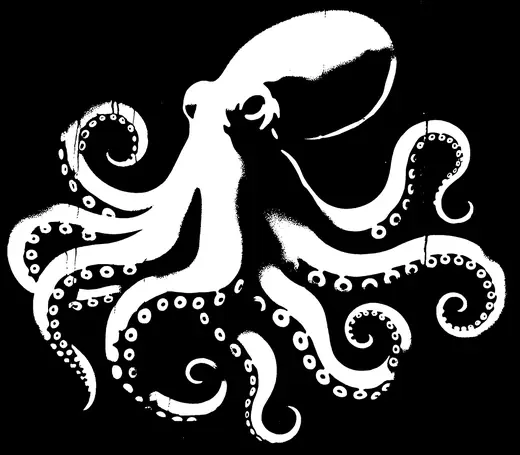 Propaganda Department: A white octopus on black